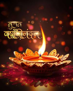 Diwali diya lamp with warm glow and festive decorations
