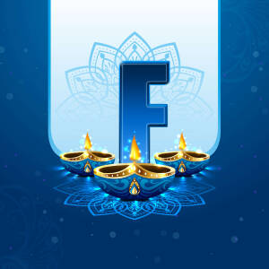 Letter F with Diwali lamps and decorations