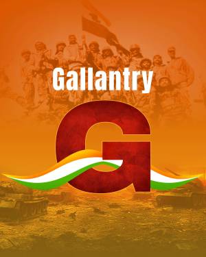 Movie poster for Gallantry featuring a large 'G' with the Indian flag and a background of soldiers and tanks.