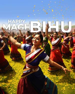 Women celebrating Magh Bihu with traditional dance and attire.