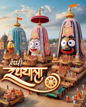 Colorful Rath Yatra procession with decorated chariots and devotees
