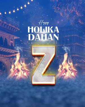 Holika Dahan celebration with a large letter 'Z' and bonfire