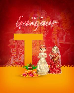 Gangaur festival greeting with traditional dolls and decorations