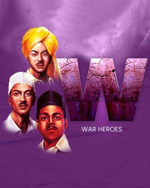 Poster featuring portraits of Indian freedom fighters with the letter 'W' and the text 'War Heroes'.