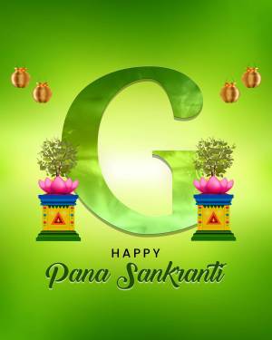 Pana Sankranti greeting with a large letter G and festive decorations