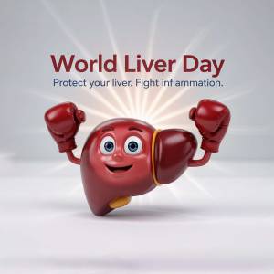 Cartoon liver with boxing gloves for World Liver Day