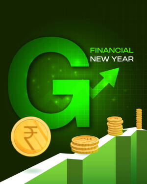 Image depicting financial growth and a new year with coins, a graph, and the letter 'G'.