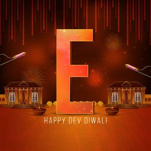 Illustration of the letter 'E' with Diwali decorations and fireworks.