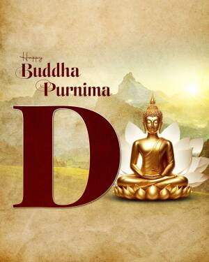 Buddha Purnima greeting with Buddha statue and landscape