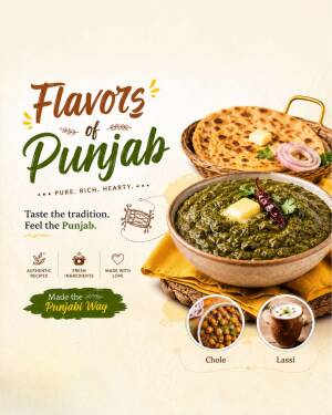 Delicious Sarson ka Saag and Makki di Roti with a side of chole and lassi representing Punjabi cuisine