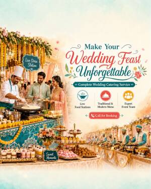 Professional wedding catering services featuring a live dosa station and buffet at an elegant Indian wedding reception
