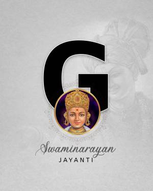 Swaminarayan Jayanti image with the letter 'G' and a portrait of Swaminarayan