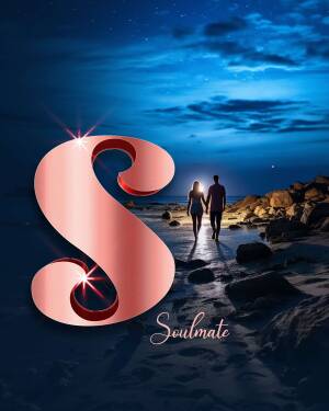 Large letter S with a couple walking on a beach at night
