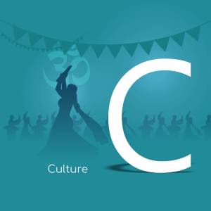 Silhouette of dancers with a large letter C and festive bunting