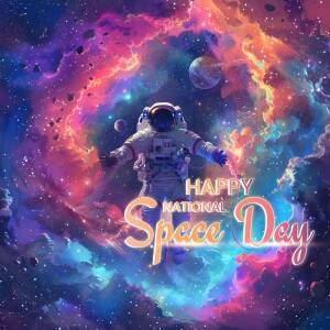 Happy National Space Day - Astronaut In Nebula Image For Google Business Profile