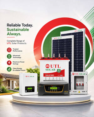 UTL Solar inverter, battery, and panel display for home energy solutions
