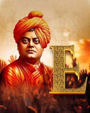 Portrait of Swami Vivekananda with a golden letter E