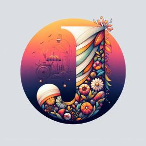 Artistic illustration of the letter U with floral and landscape elements.