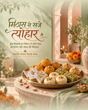 A beautifully arranged platter of assorted Indian Diwali sweets including laddus and kaju katli on a stone table.