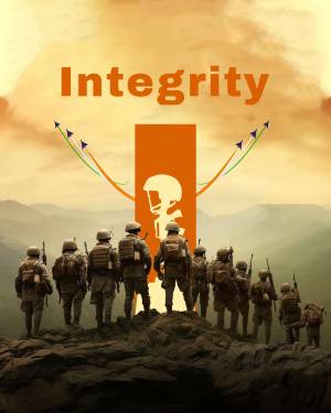 A group of soldiers silhouetted against a sunrise with the word 'Integrity' prominently displayed.