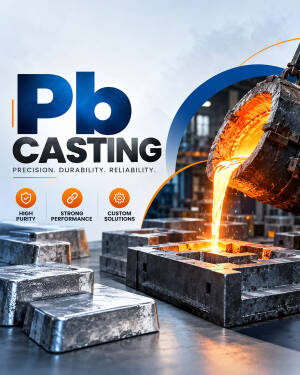 Molten lead pouring into a metal casting mold for industrial manufacturing