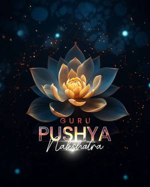 Lotus flower with text 'Pushya Nakshatra - Guru'