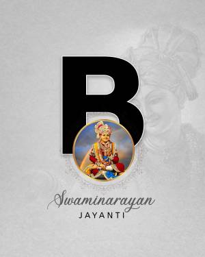 Swaminarayan Jayanti poster with a portrait and the letter 'B'