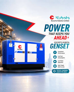 A high-performance Escorts Kubota power generator shown in a modern industrial setting