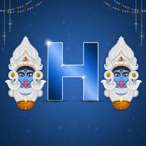 Letter H with Goddess Kali illustration for Dussehra