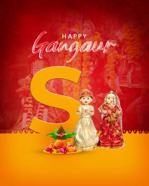 Happy Gangaur festival greeting with traditional dolls and decorations