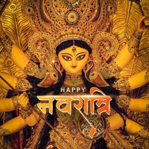 Close-up of Goddess Durga idol during Navratri celebrations
