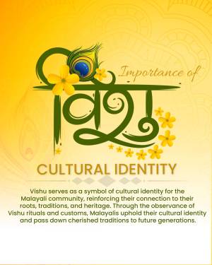 Vishu festival poster with peacock feather and floral decorations