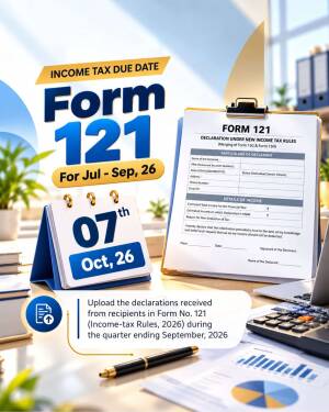 A visual reminder for the Income Tax Form 121 due date for the quarter ending September 2026