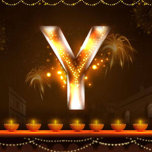 Letter Y illuminated with Diwali lights and fireworks