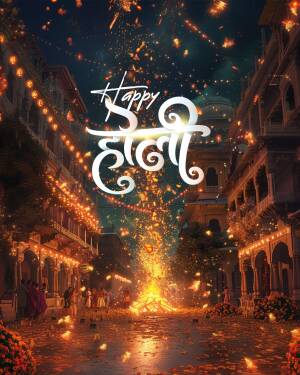 Holi festival celebration with fireworks and illuminated buildings