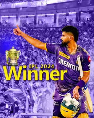 Kolkata Knight Riders player celebrating IPL 2024 win with trophy and cricket gear