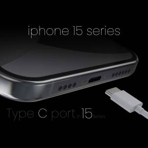 Close-up of iPhone 15 series showing the USB-C charging port and cable.