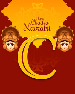 Chaitra Navratri festive greeting with Goddess Durga and a large letter 'C'