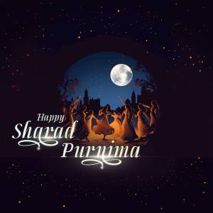Illustration of people dancing around a bonfire under a full moon for Sharad Purnima
