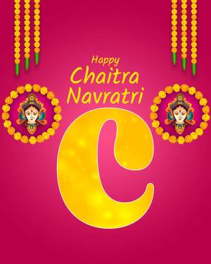 Chaitra Navratri festive greeting with Goddess Durga and marigold flowers