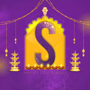 Golden 'S' letter with Diwali lamps and decorations