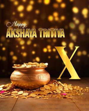 Akshaya Tritiya greeting with gold coins and a pot