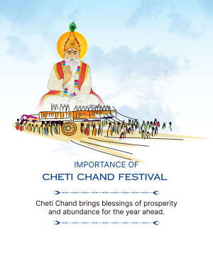 Illustration of Lord Jhulelal and a procession for Cheti Chand festival