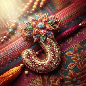 Close-up of a beautifully decorated Rakhi with colorful beads and embroidery