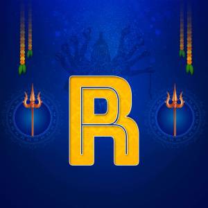 Golden letter R with Durga Puja decorations