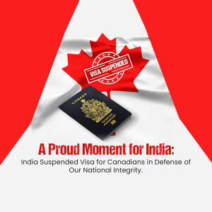 Image depicting a Canadian passport with a 'Visa Suspended' stamp over a Canadian flag, with text announcing India's visa suspension for Canadians.
