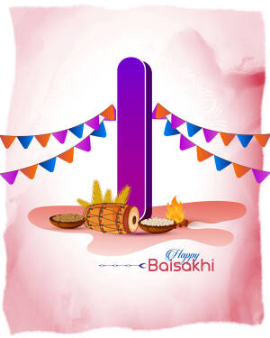 Baisakhi festival illustration with number 1, dhol drum, and festive decorations