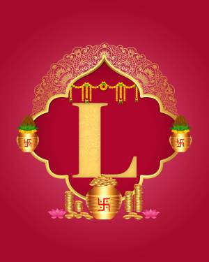 Golden letter L with decorative Indian elements and floral motifs