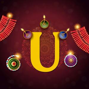 Letter U with Diwali decorations