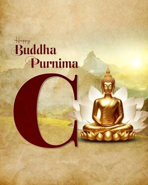 Image of Buddha on a lotus flower with a mountain background for Buddha Purnima